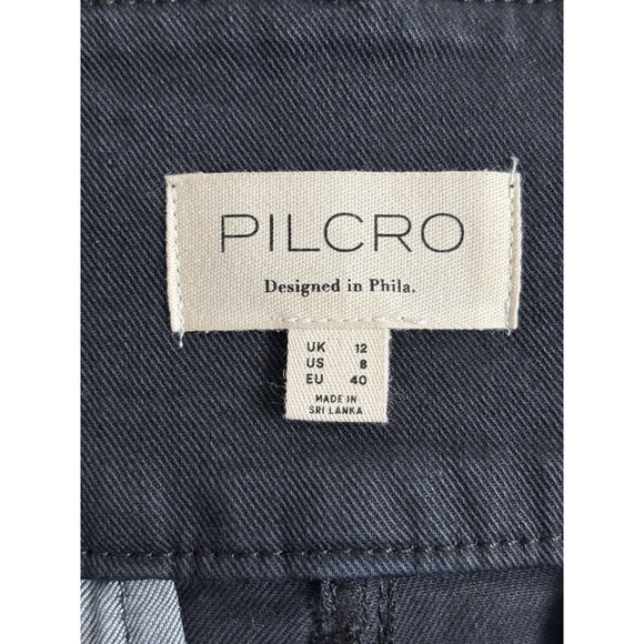 Anthropologie Pilcro Button Front Denim Mini Skirt 8 Medium‎ Black Blue Pockets - Picture 3 of 6
